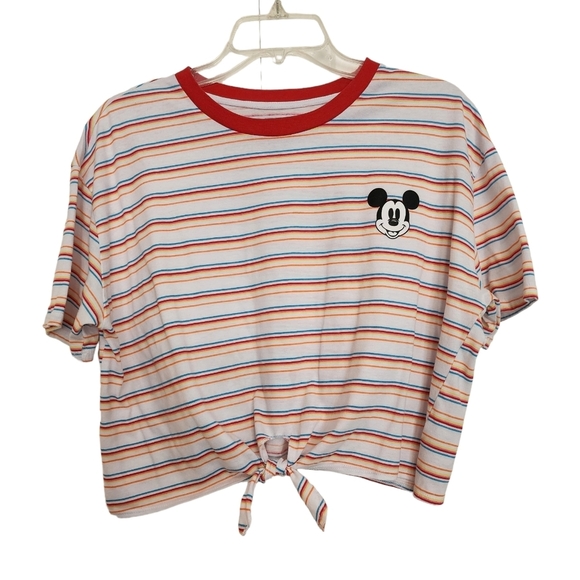 Disney Tops - Disney red Mickey Mouse multi stripe short sleeve t-shirt waist tie XXL